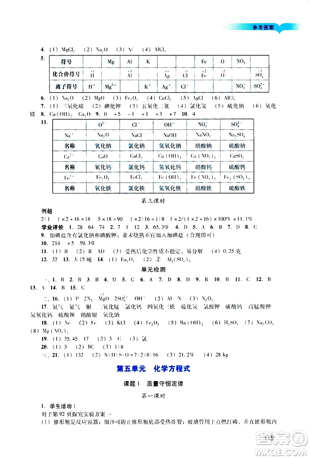 廣州出版社2020陽(yáng)光學(xué)業(yè)評(píng)價(jià)化學(xué)九年級(jí)上冊(cè)人教版答案