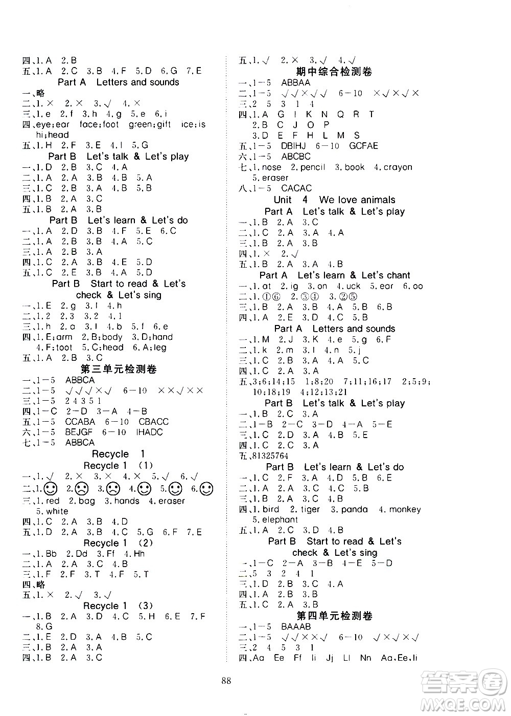 湖北科學(xué)技術(shù)出版社2020年351高效課堂導(dǎo)學(xué)案三年級(jí)上冊(cè)英語(yǔ)PEP人教版答案