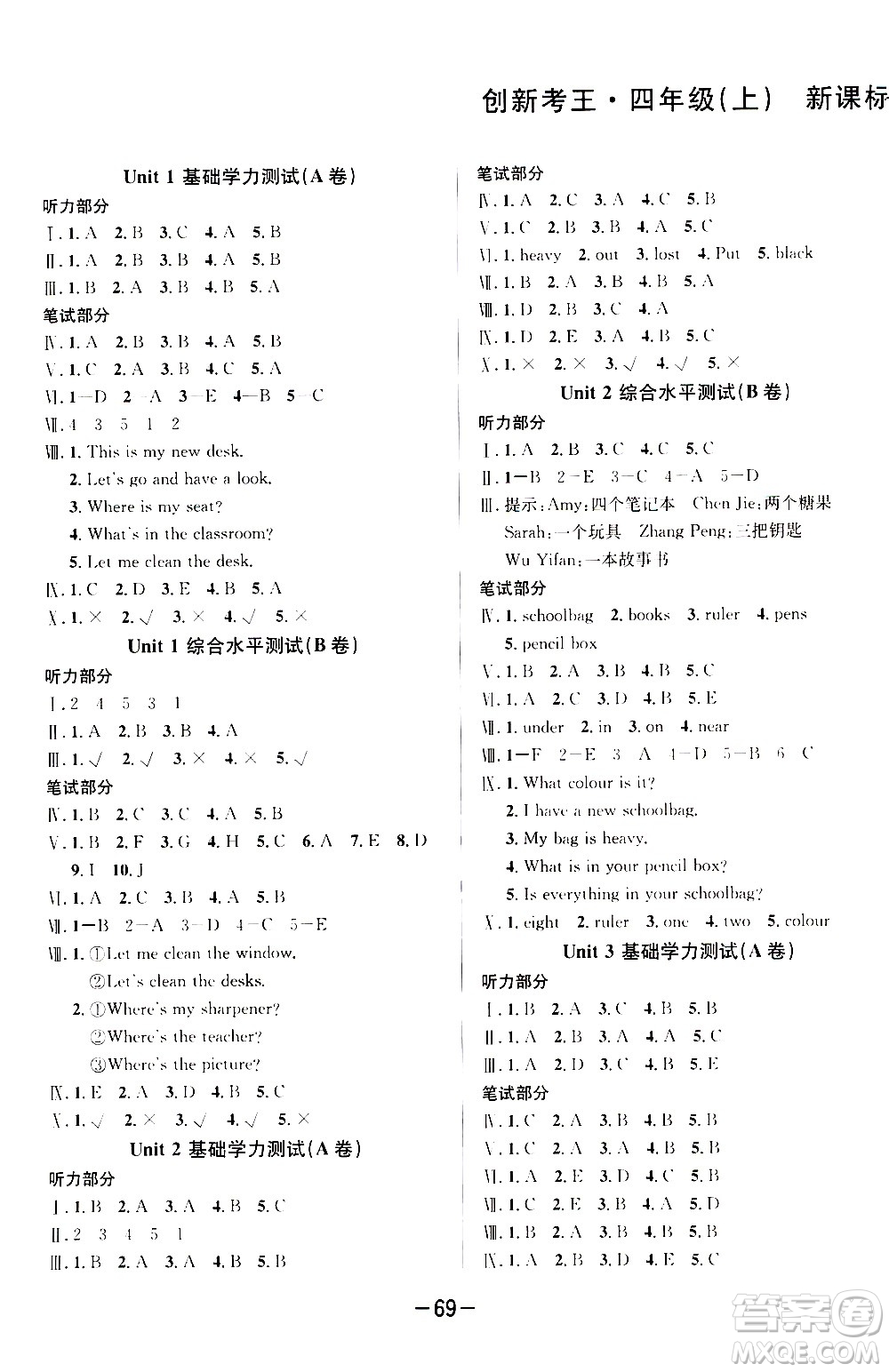 西安出版社2020創(chuàng)新考王英語(yǔ)四年級(jí)上冊(cè)新課標(biāo)PEP人教版答案