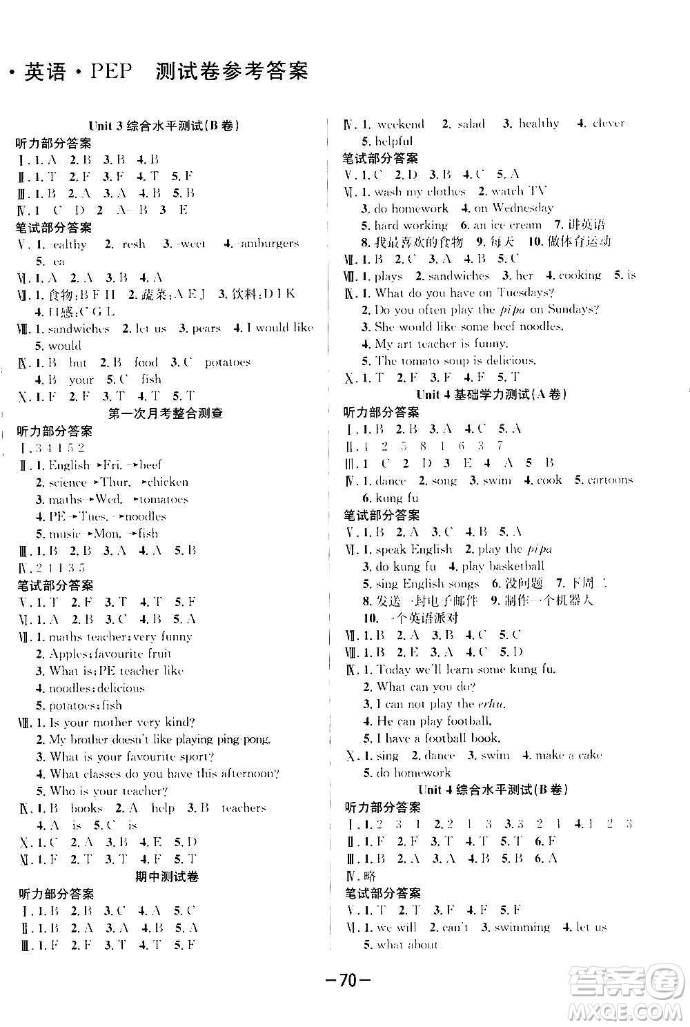 西安出版社2020創(chuàng)新考王英語五年級(jí)上冊(cè)新課標(biāo)PEP人教版答案