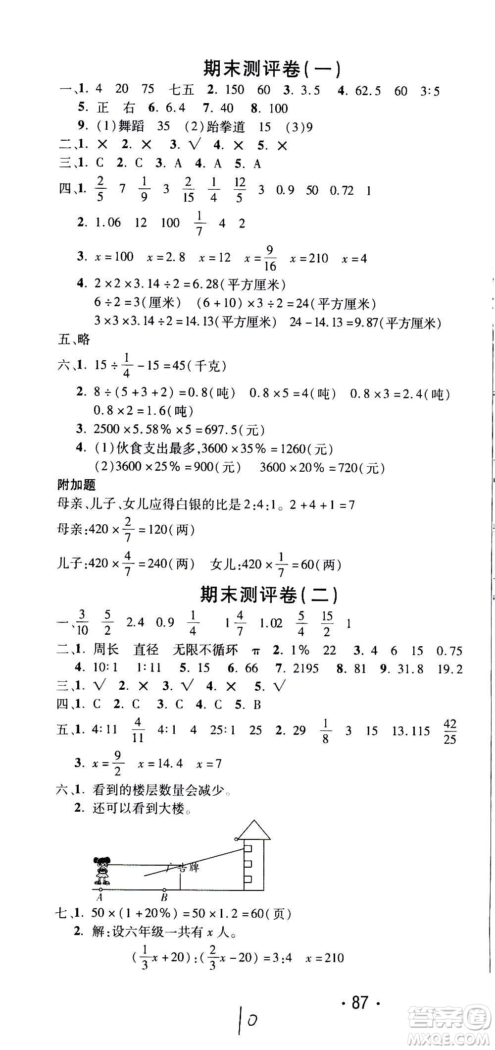 西安出版社2020創(chuàng)新考王數(shù)學(xué)六年級(jí)上冊(cè)新課標(biāo)BS北師版答案