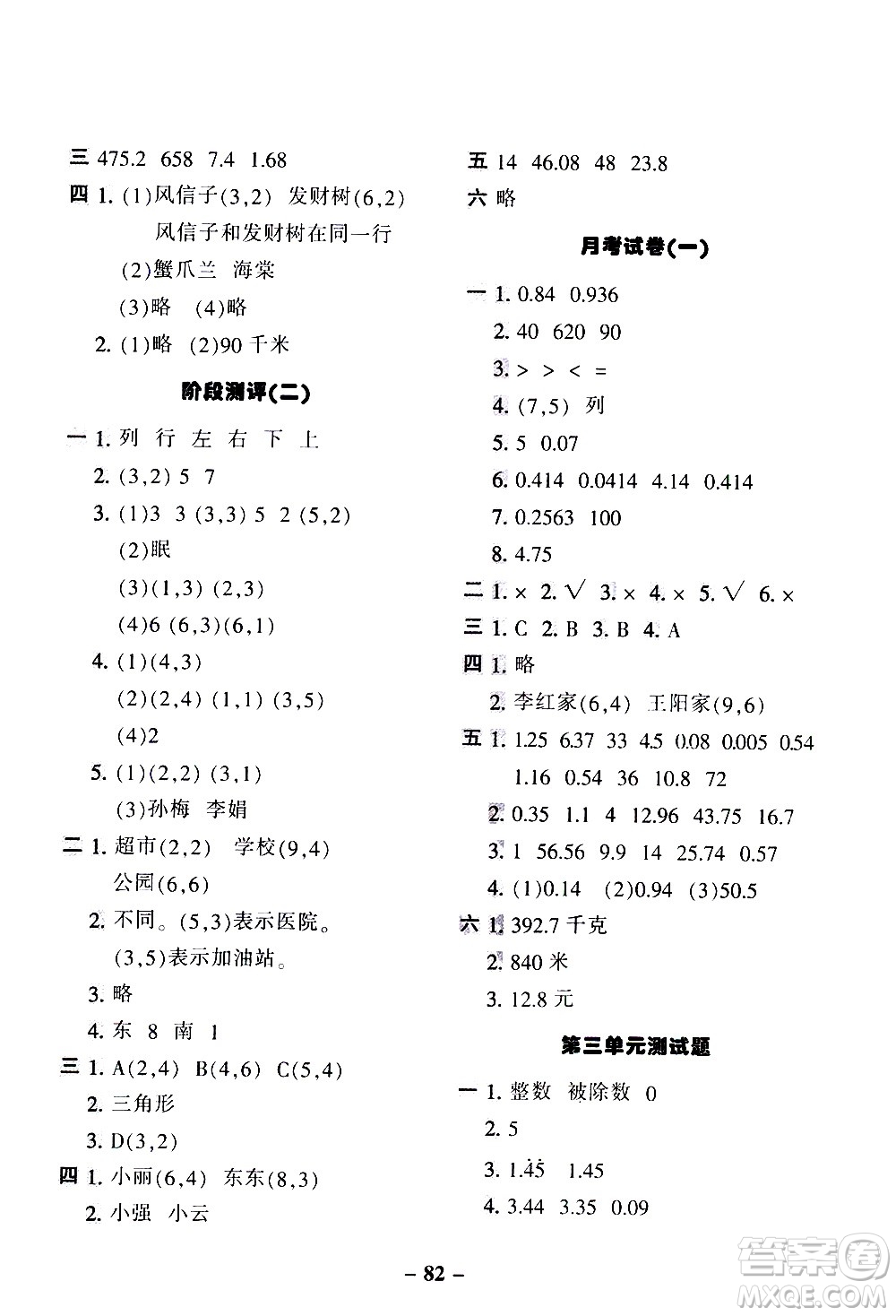 河北少年兒童出版社2020優(yōu)學(xué)全能大考卷數(shù)學(xué)五年級上冊新課標R人教版答案