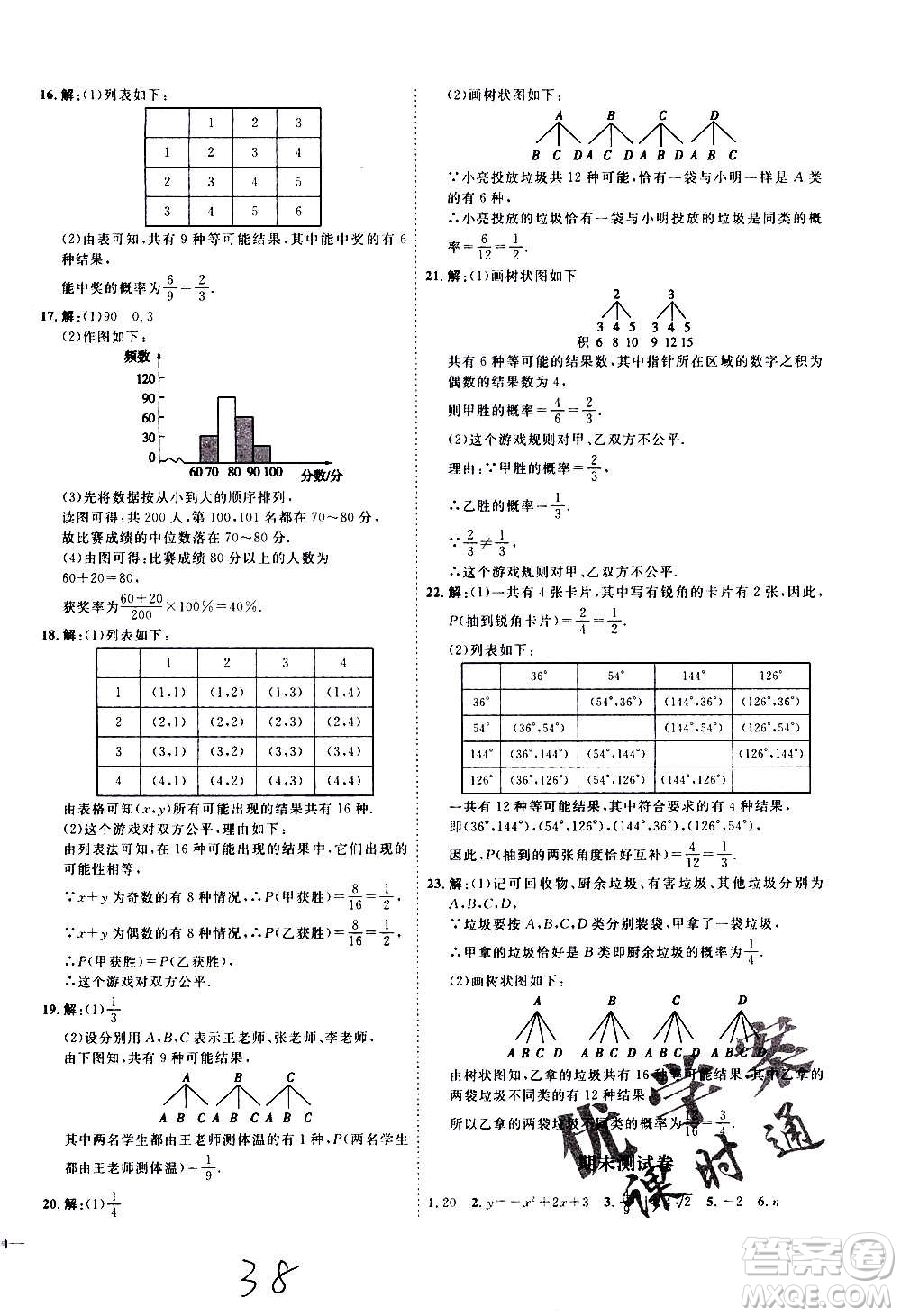 延邊教育出版社2020優(yōu)學(xué)案課時通數(shù)學(xué)九年級全一冊RJ人教版云南專用答案