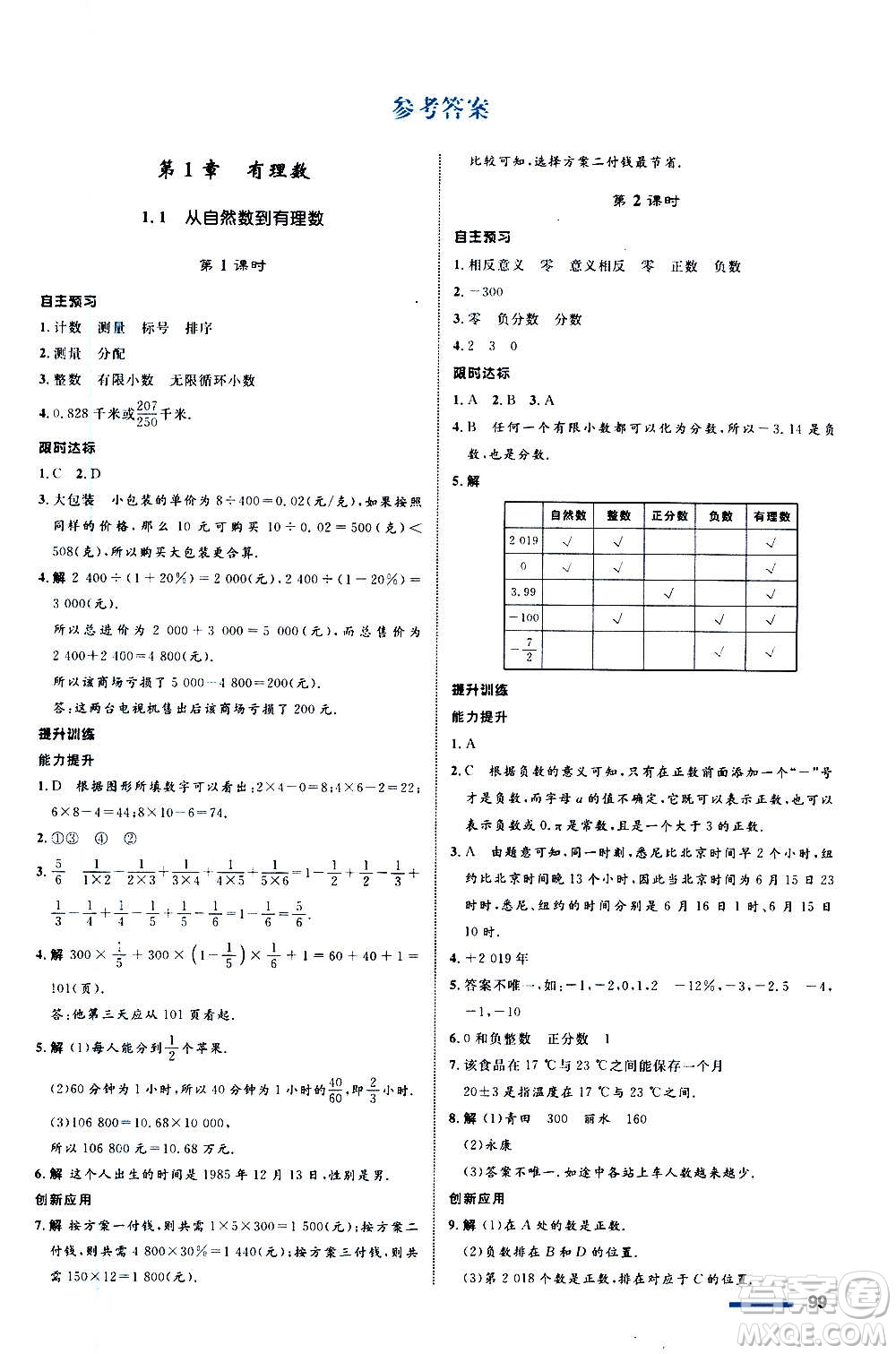 浙江教育出版社2020初中同步測控全優(yōu)設(shè)計七年級上冊數(shù)學(xué)ZH浙教版答案