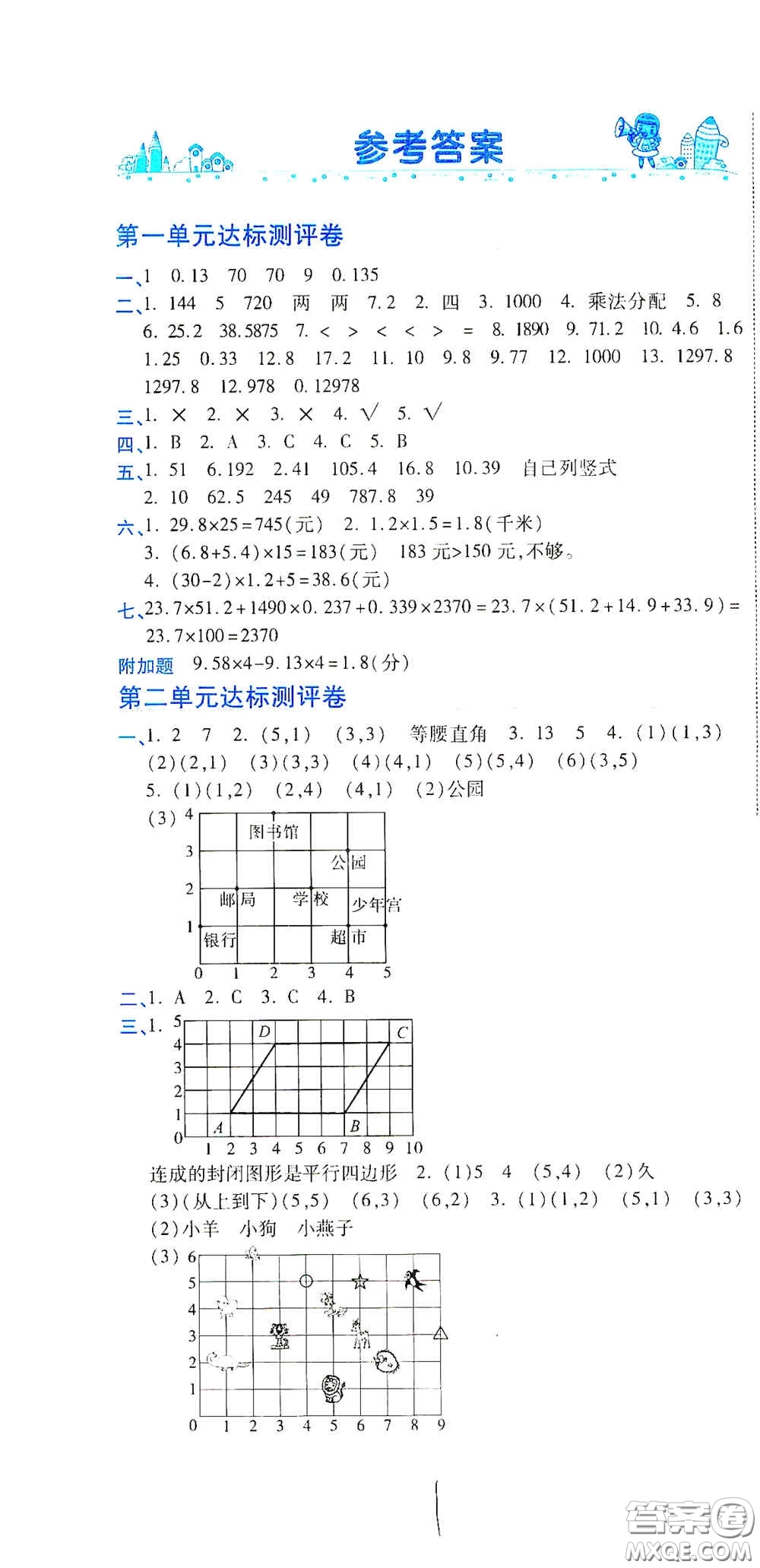 開明出版社2020期末100分沖刺卷五年級數(shù)學(xué)上冊人教版答案