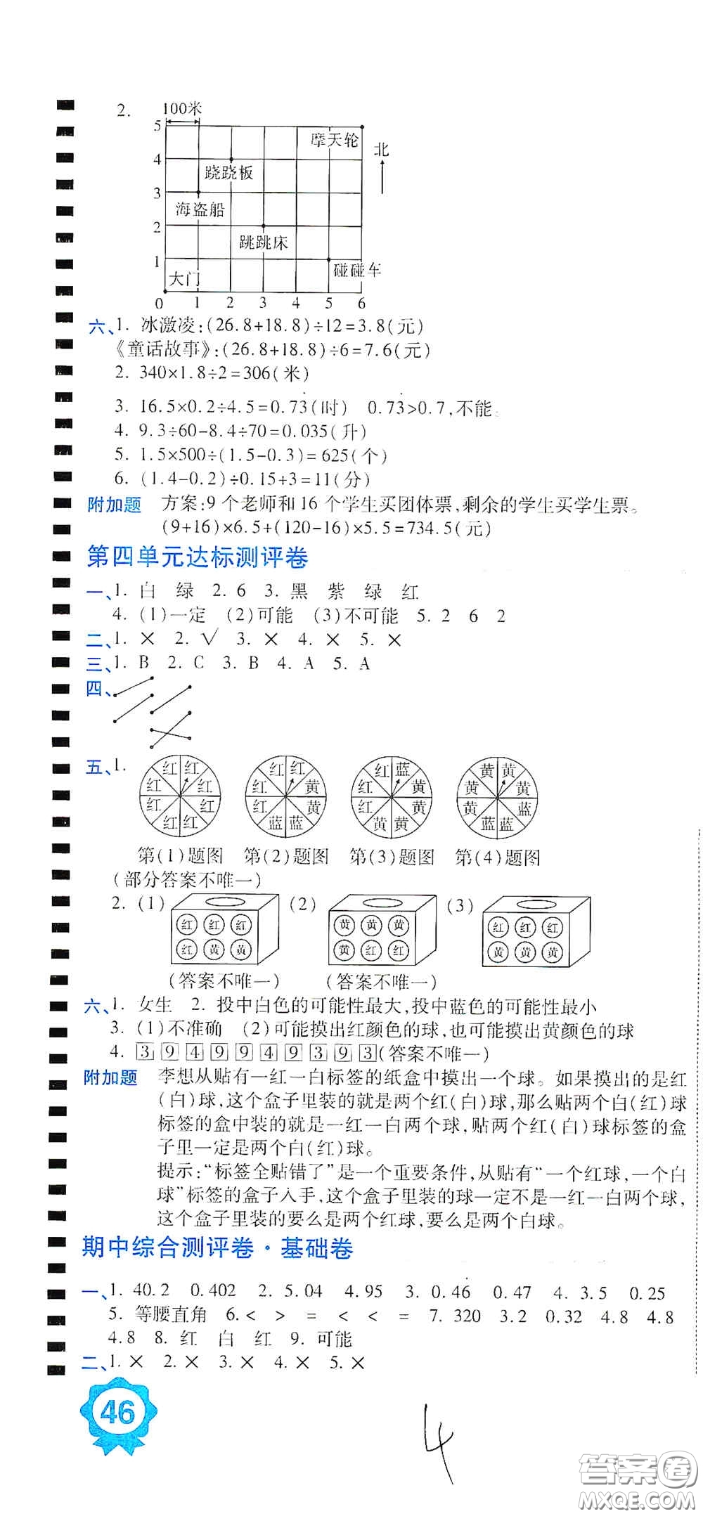 開明出版社2020期末100分沖刺卷五年級數(shù)學(xué)上冊人教版答案