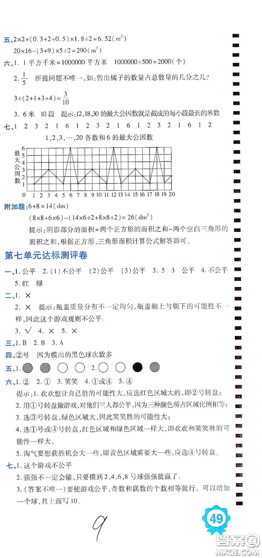 開明出版社2020期末100分沖刺卷五年級數(shù)學(xué)上冊北師大版答案