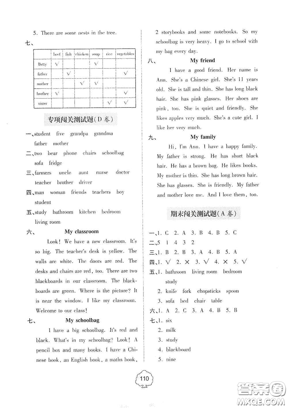 2020年秋金博士闖關(guān)密卷100分四年級(jí)英語(yǔ)上冊(cè)答案