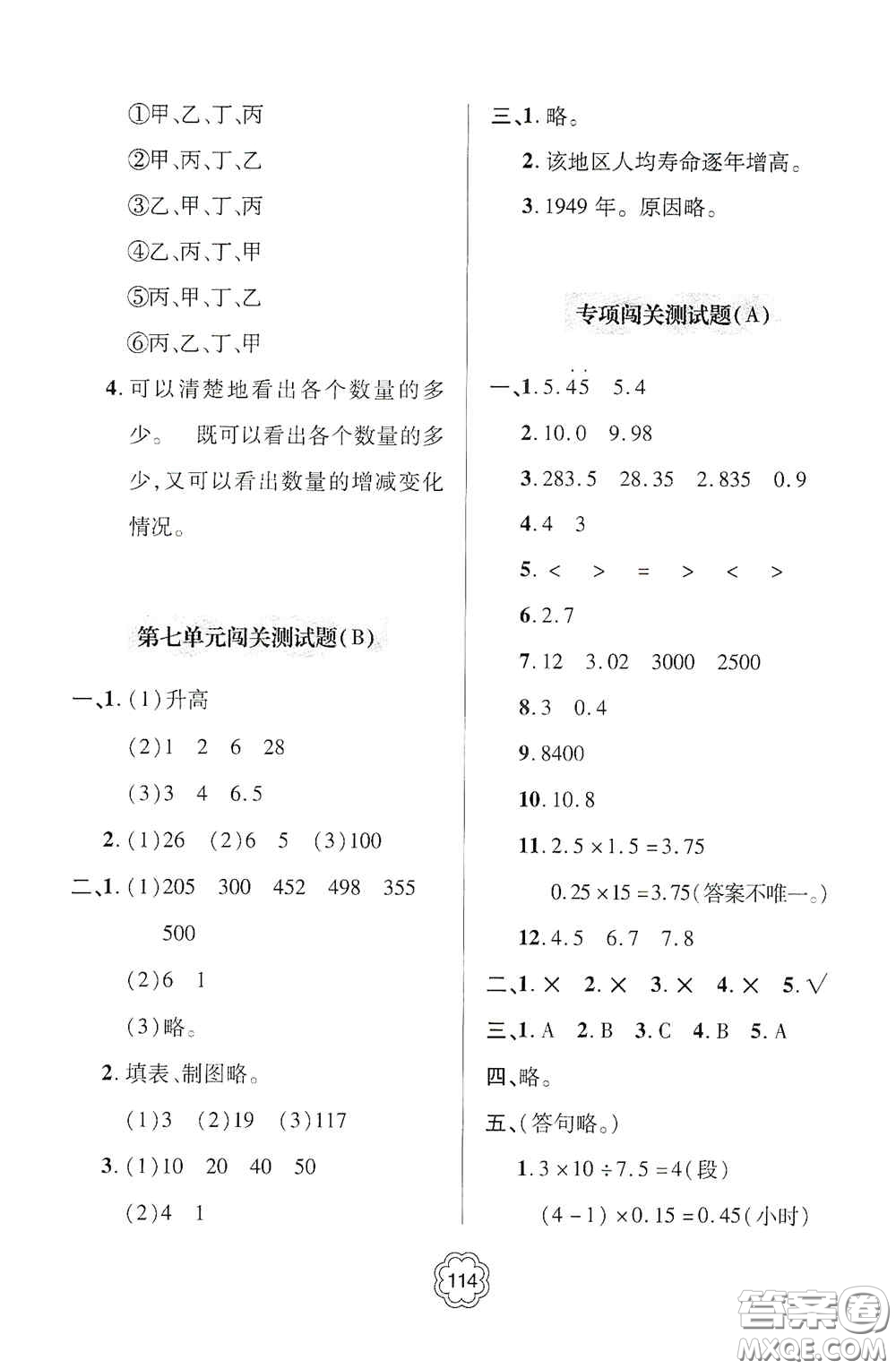 2020年秋金博士闖關(guān)密卷100分五年級(jí)數(shù)學(xué)上冊答案