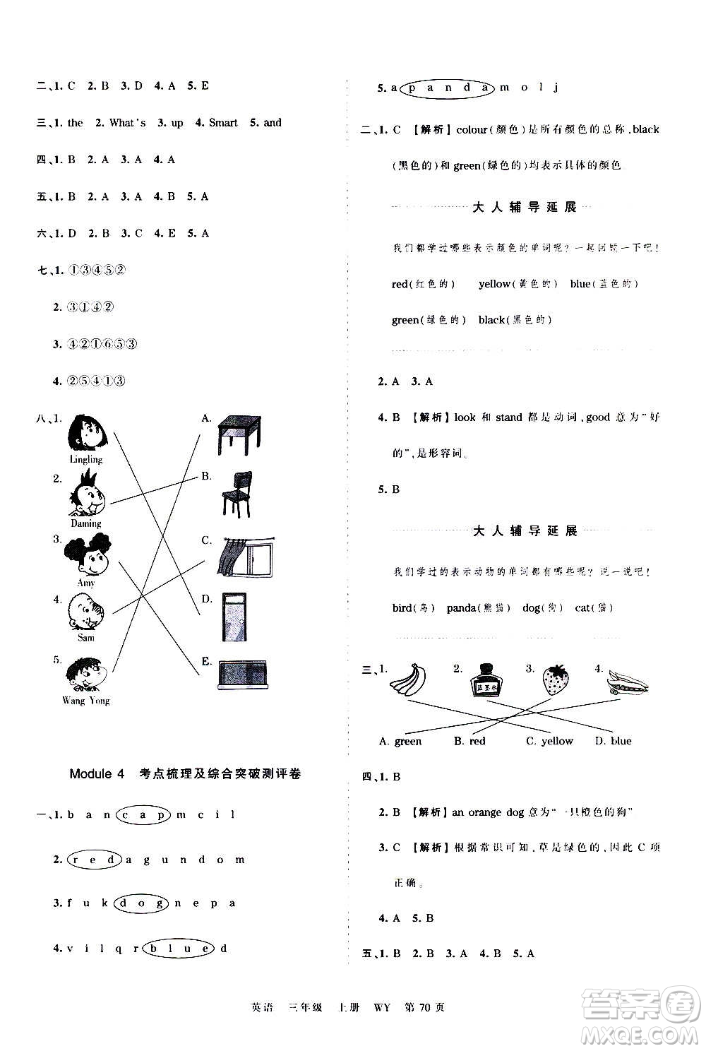 江西人民出版社2020秋王朝霞考點(diǎn)梳理時(shí)習(xí)卷英語(yǔ)三年級(jí)上冊(cè)WY外研版答案