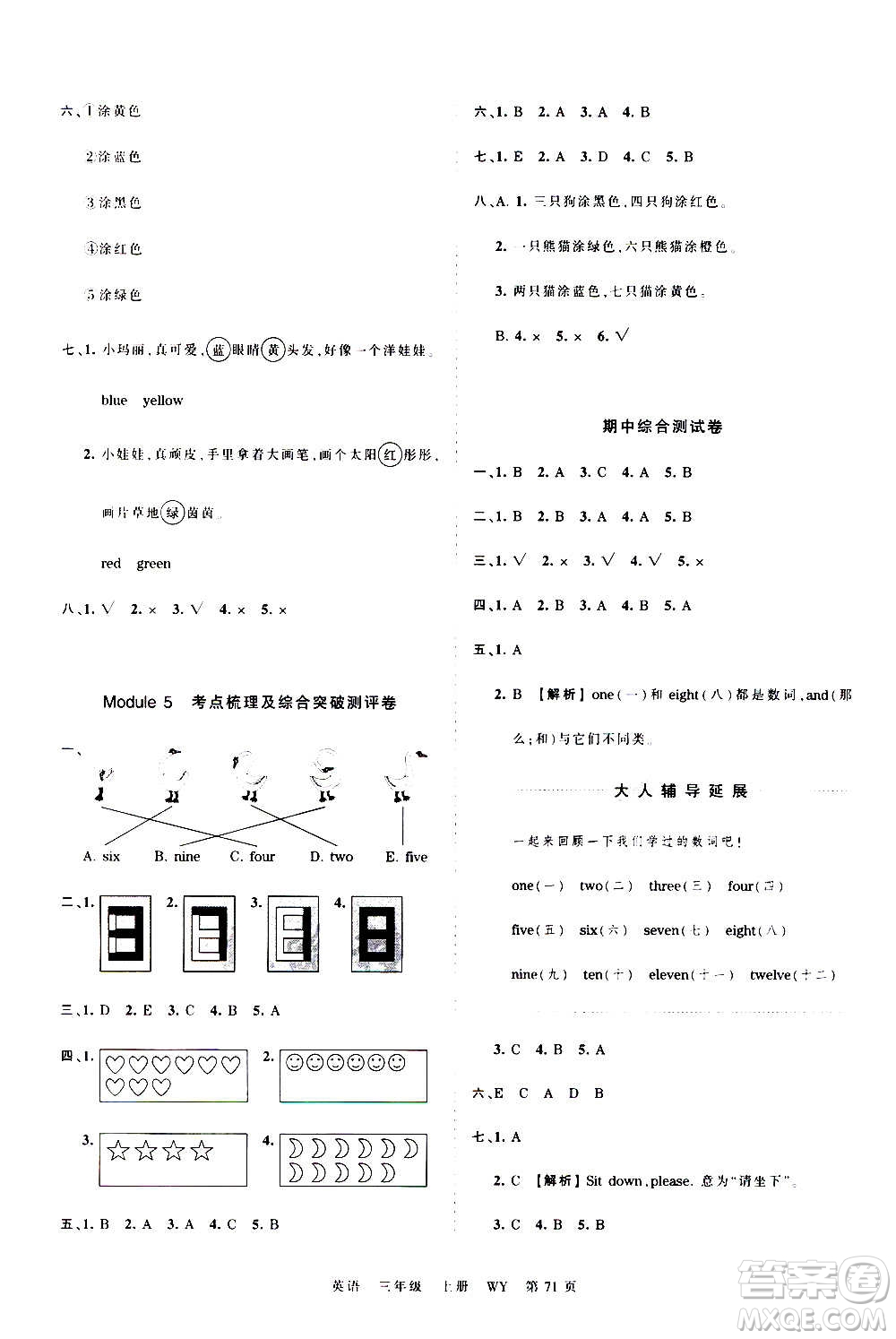 江西人民出版社2020秋王朝霞考點(diǎn)梳理時(shí)習(xí)卷英語(yǔ)三年級(jí)上冊(cè)WY外研版答案