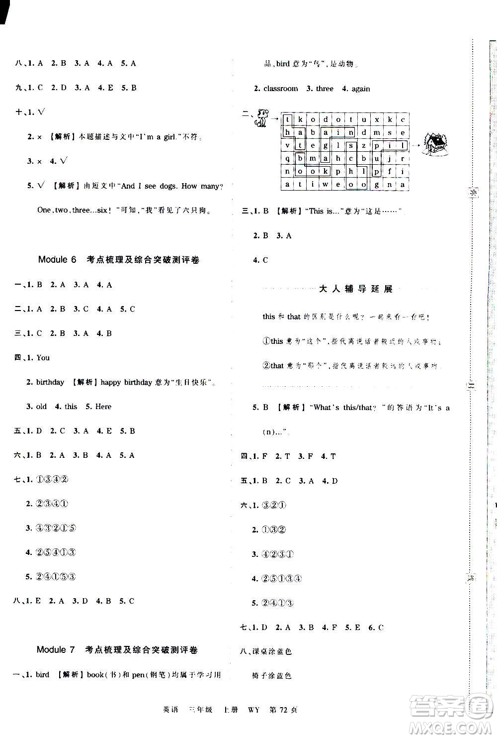 江西人民出版社2020秋王朝霞考點(diǎn)梳理時(shí)習(xí)卷英語(yǔ)三年級(jí)上冊(cè)WY外研版答案