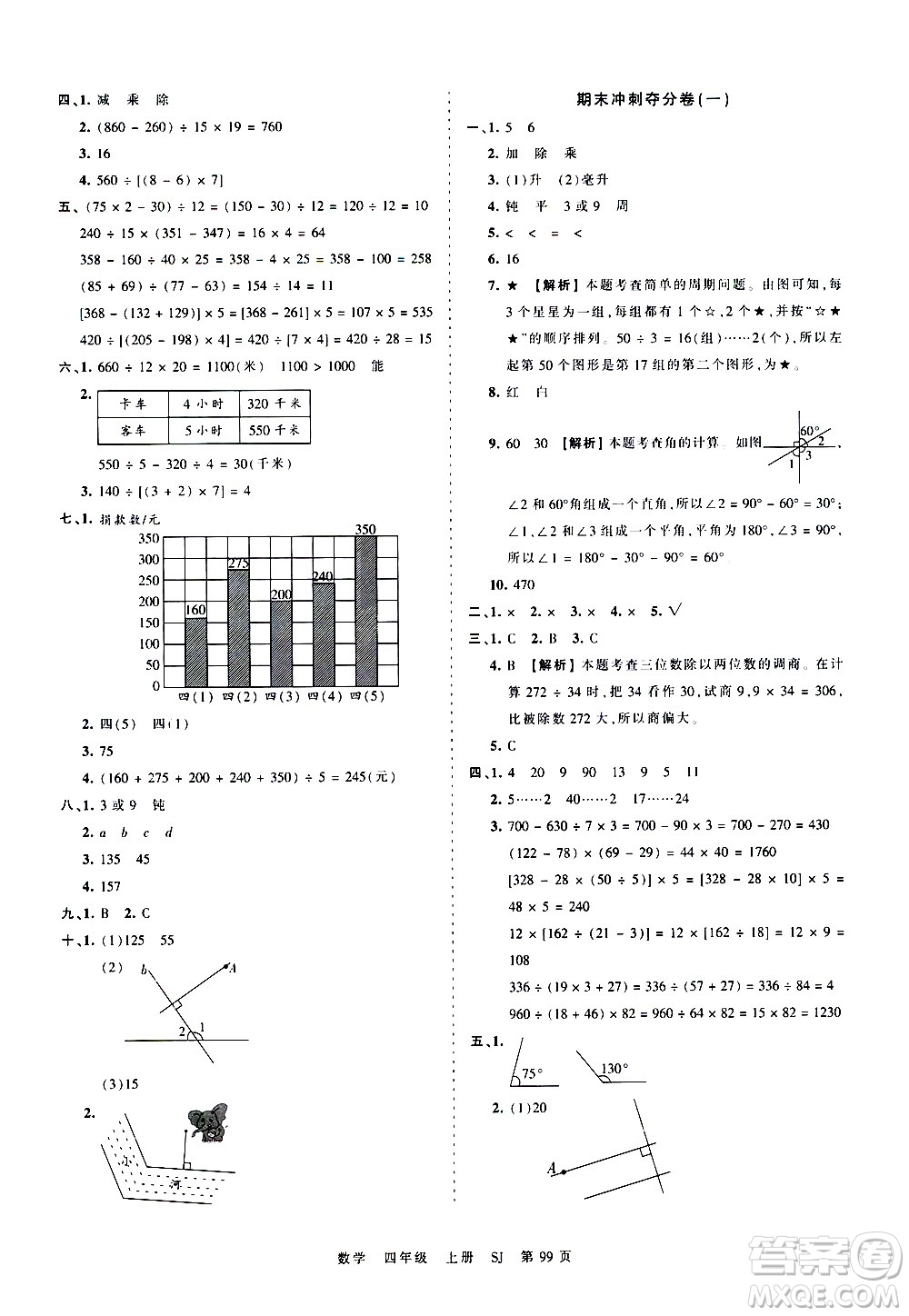 江西人民出版社2020秋王朝霞考點(diǎn)梳理時(shí)習(xí)卷數(shù)學(xué)四年級上冊SJ蘇教版答案