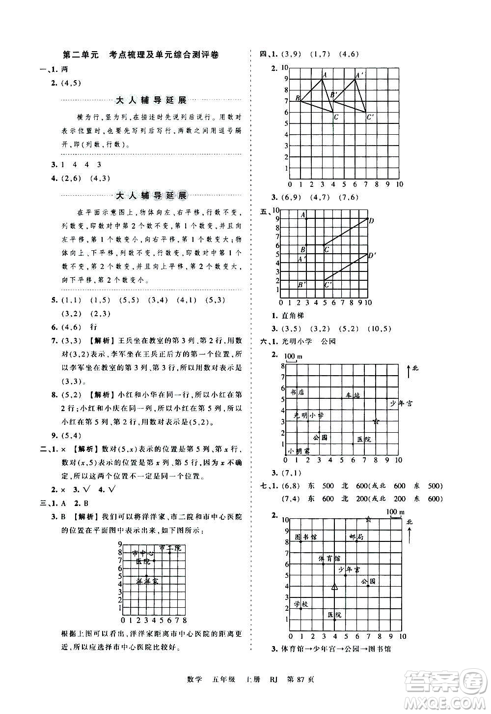 江西人民出版社2020秋王朝霞考點梳理時習(xí)卷數(shù)學(xué)五年級上冊RJ人教版答案