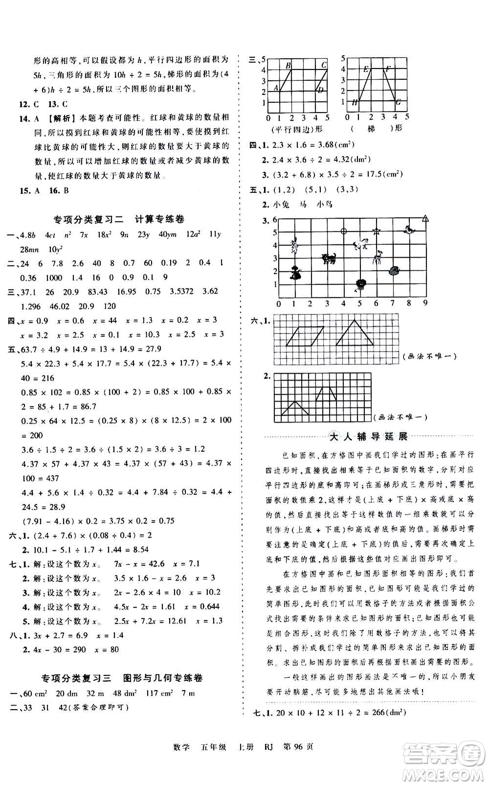 江西人民出版社2020秋王朝霞考點梳理時習(xí)卷數(shù)學(xué)五年級上冊RJ人教版答案