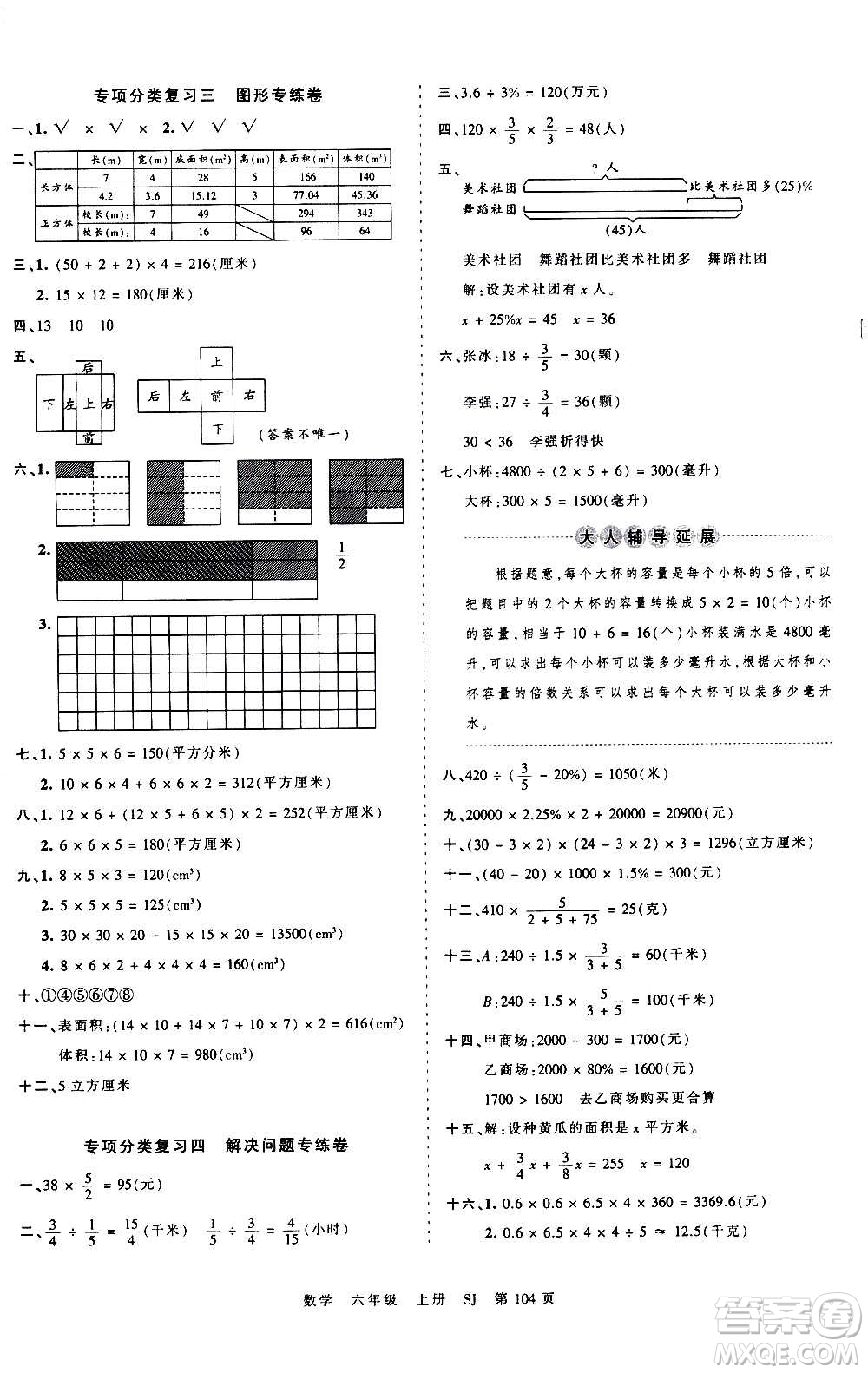 江西人民出版社2020秋王朝霞考點(diǎn)梳理時(shí)習(xí)卷數(shù)學(xué)六年級(jí)上冊(cè)SJ蘇教版答案