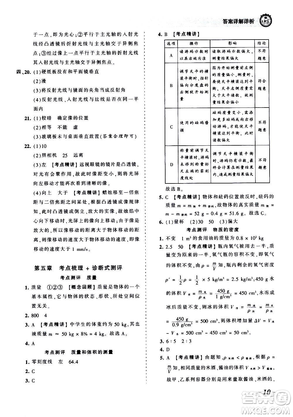 江西人民出版社2020秋王朝霞考點梳理時習卷物理八年級上冊HK滬科版答案