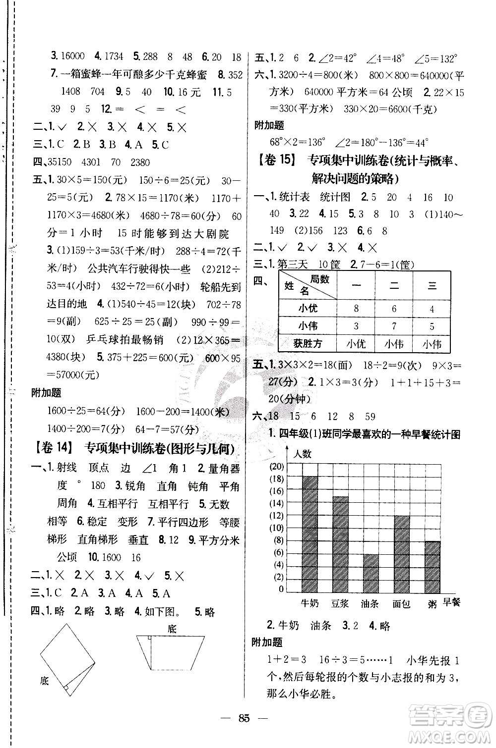 吉林人民出版社2020小學教材完全考卷四年級數(shù)學上冊新課標人教版答案