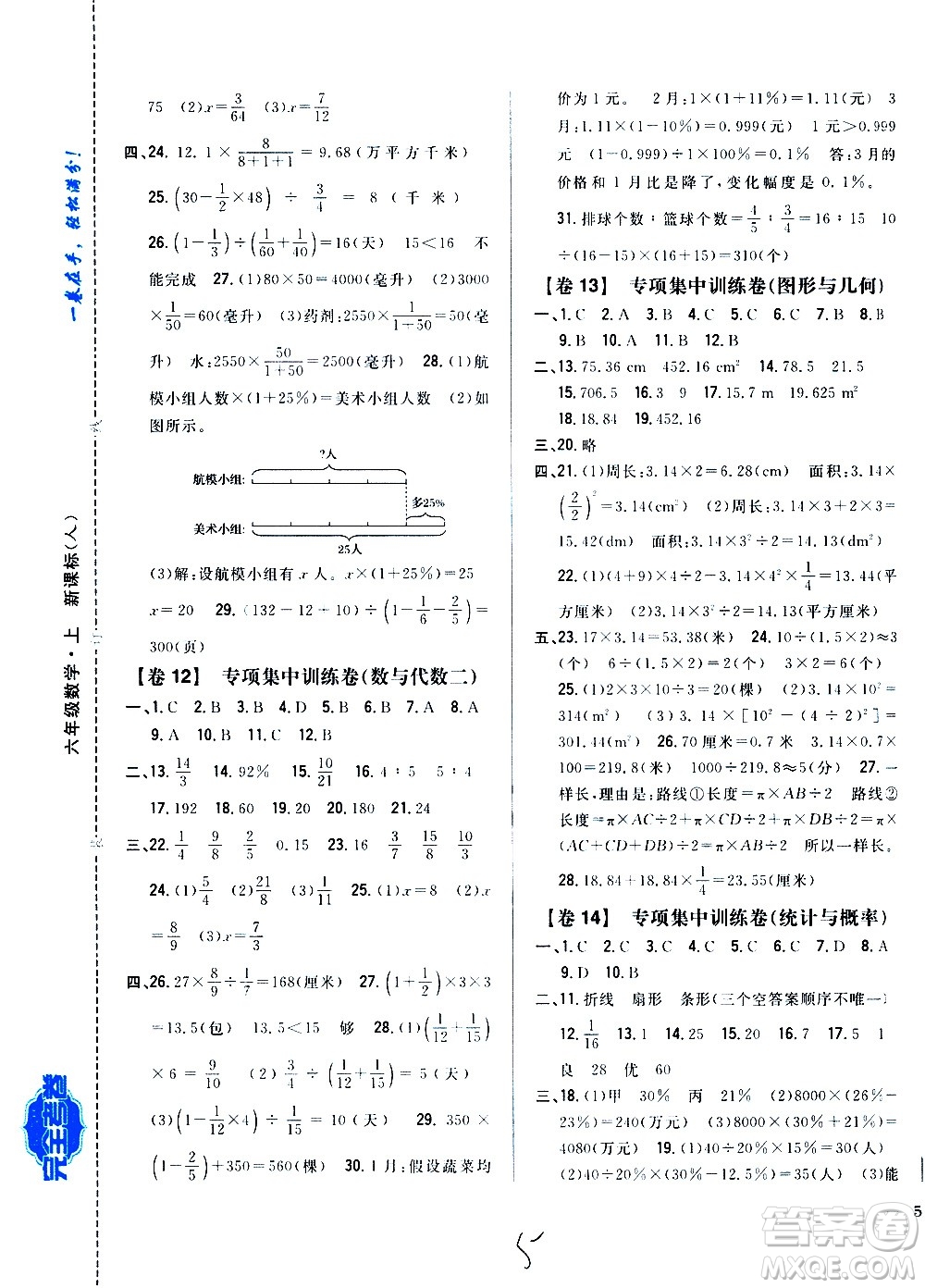 吉林人民出版社2020小學(xué)教材完全考卷六年級數(shù)學(xué)上冊新課標(biāo)人教版福建專版答案