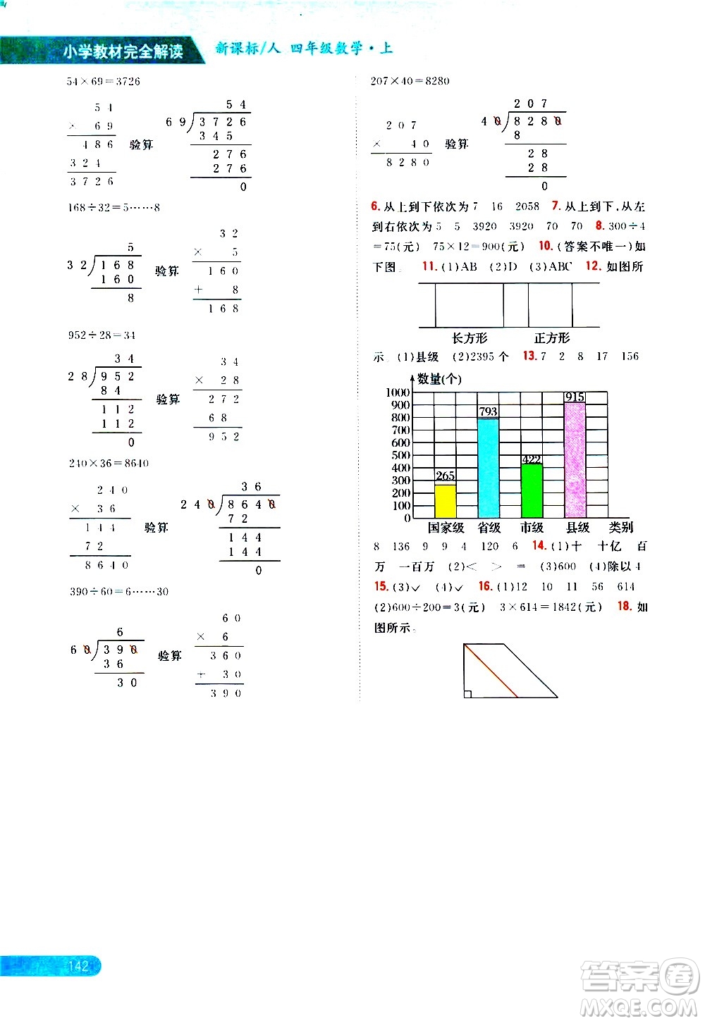 吉林人民出版社2020小學(xué)教材完全解讀四年級(jí)數(shù)學(xué)上冊(cè)新課標(biāo)人教版答案