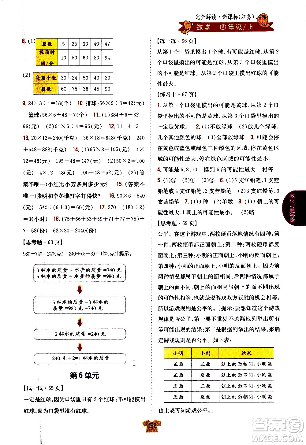 吉林人民出版社2020小學(xué)教材完全解讀四年級(jí)數(shù)學(xué)上冊(cè)新課標(biāo)江蘇版答案