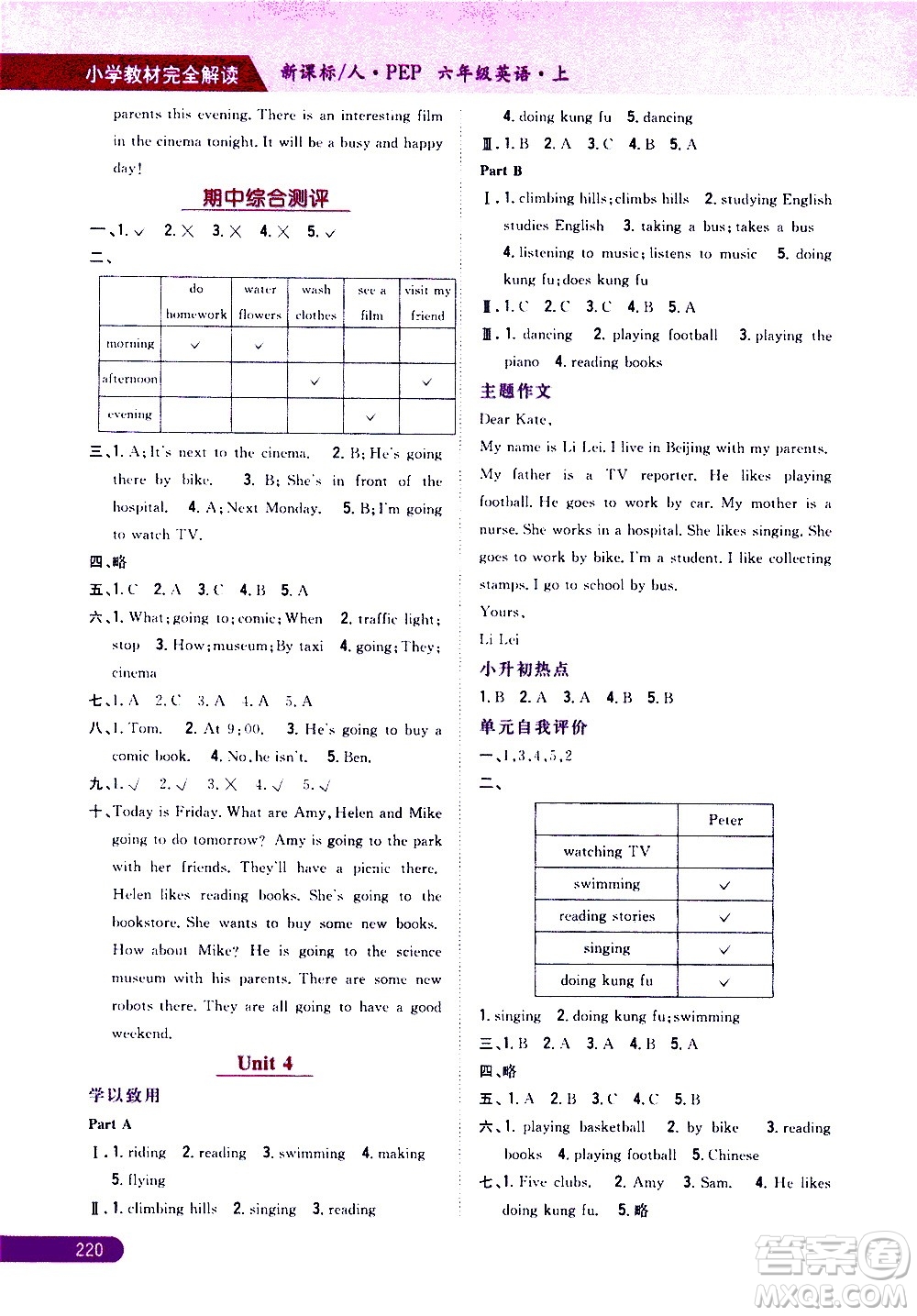 吉林人民出版社2020小學教材完全解讀六年級英語上冊新課標人教版答案