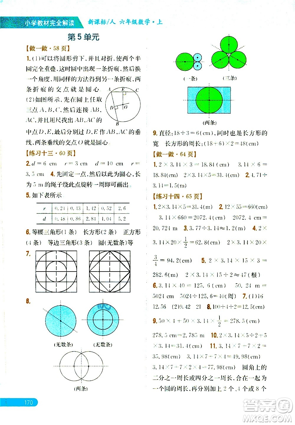 吉林人民出版社2020小學(xué)教材完全解讀六年級(jí)數(shù)學(xué)上冊(cè)新課標(biāo)人教版答案