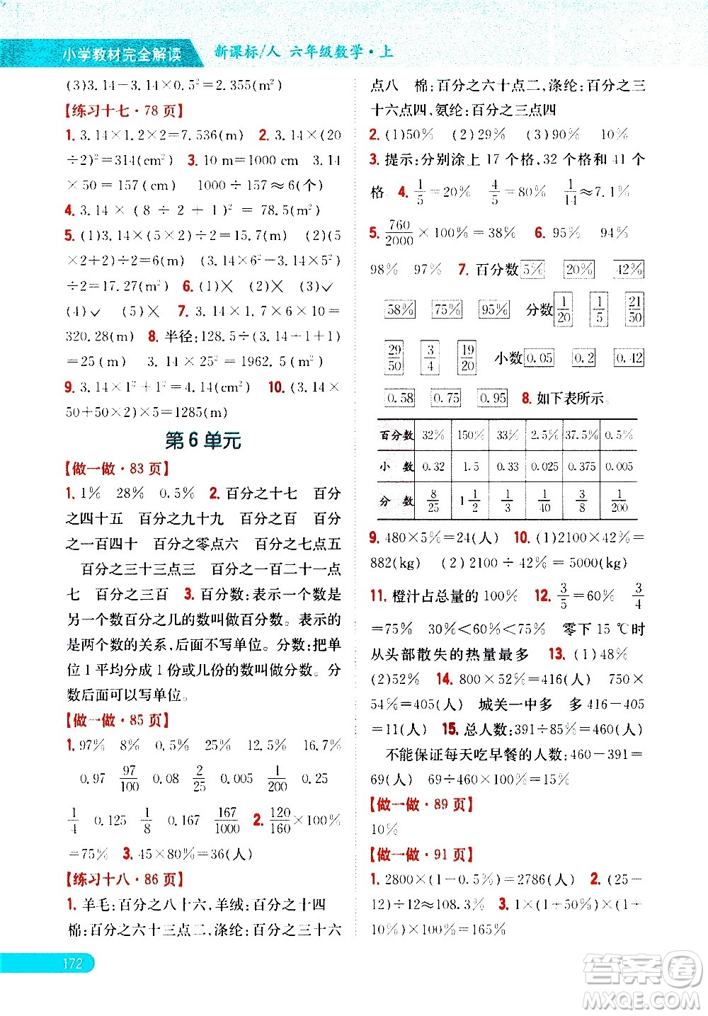 吉林人民出版社2020小學(xué)教材完全解讀六年級(jí)數(shù)學(xué)上冊(cè)新課標(biāo)人教版答案