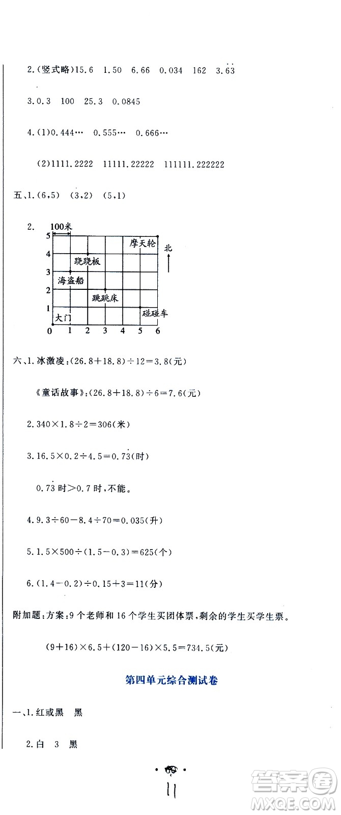 北京教育出版社2020提分教練優(yōu)學(xué)導(dǎo)練測(cè)試卷五年級(jí)數(shù)學(xué)上冊(cè)人教版答案