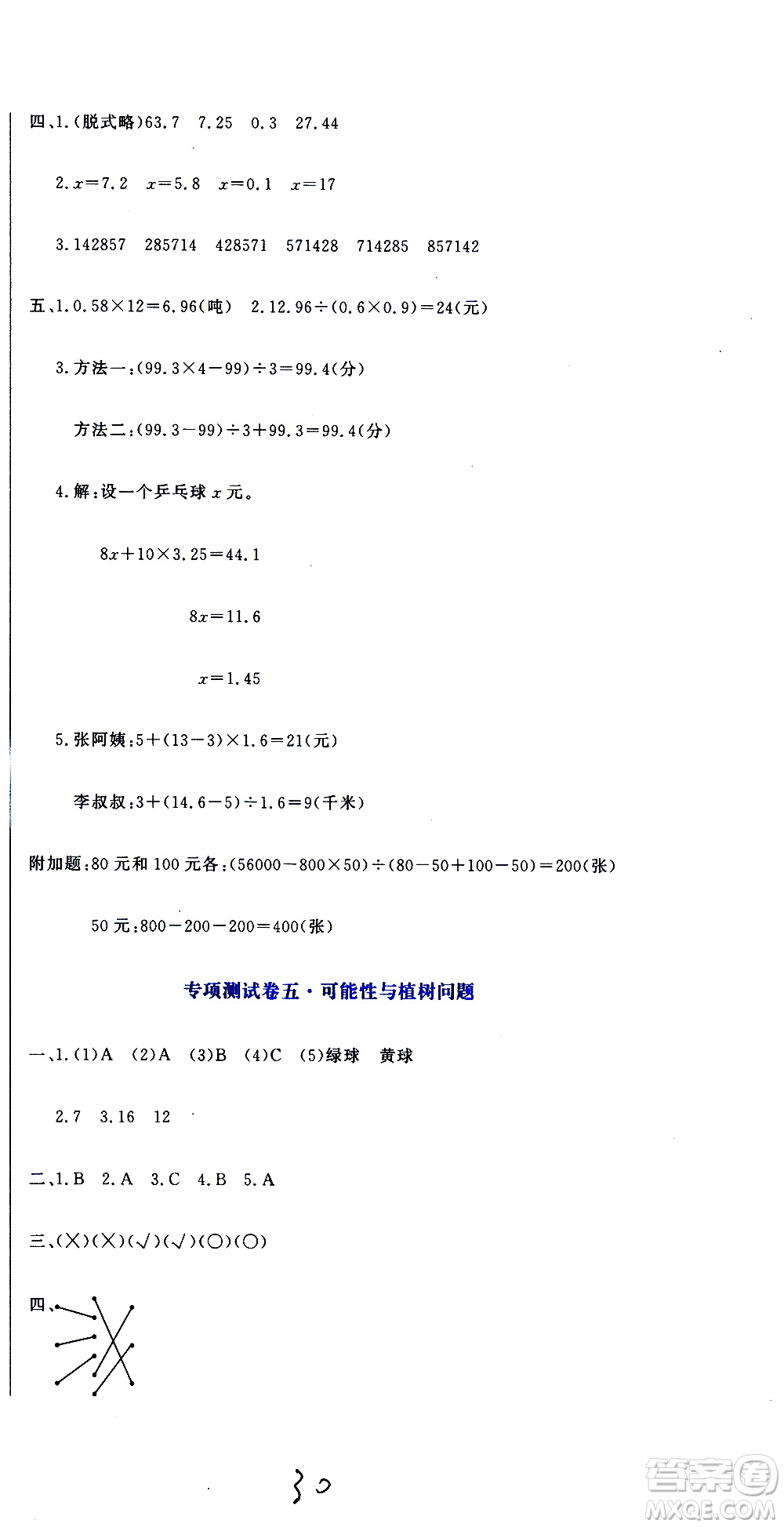 北京教育出版社2020提分教練優(yōu)學(xué)導(dǎo)練測(cè)試卷五年級(jí)數(shù)學(xué)上冊(cè)人教版答案