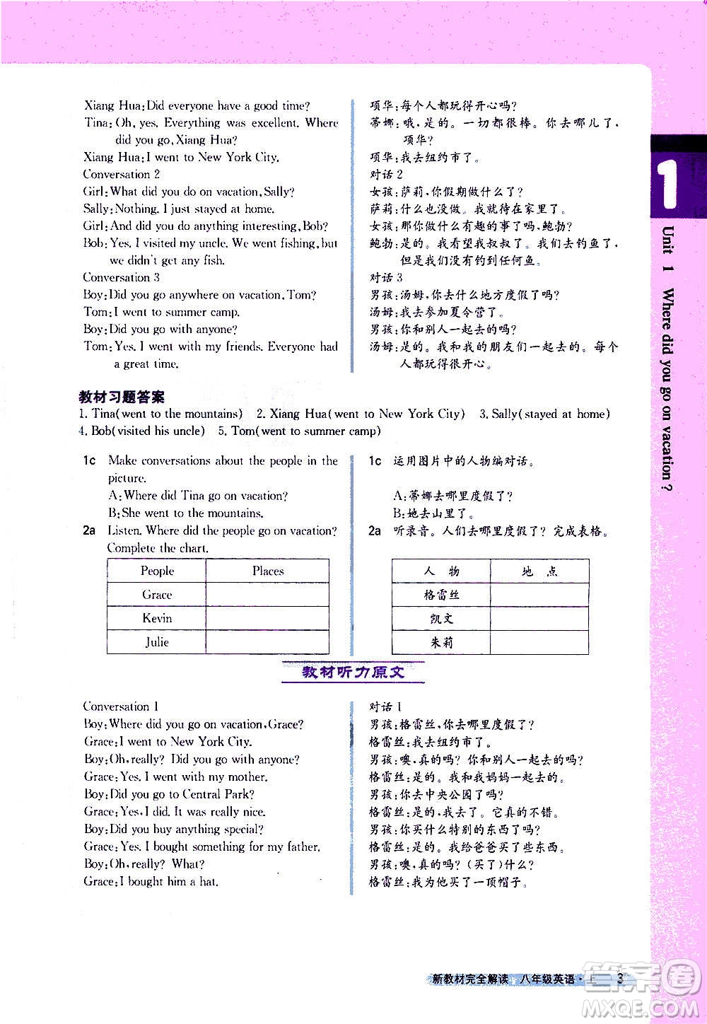 吉林人民出版社2020新教材完全解讀英語(yǔ)八年級(jí)上冊(cè)人教版答案