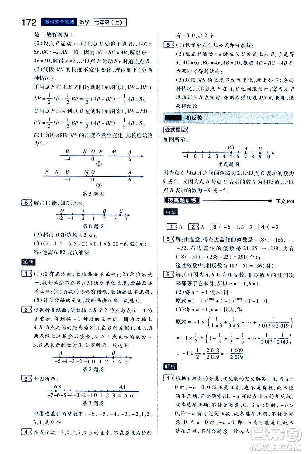 2020秋王后雄初中教材完全解讀七年級上冊數(shù)學(xué)RJSX人教版參考答案