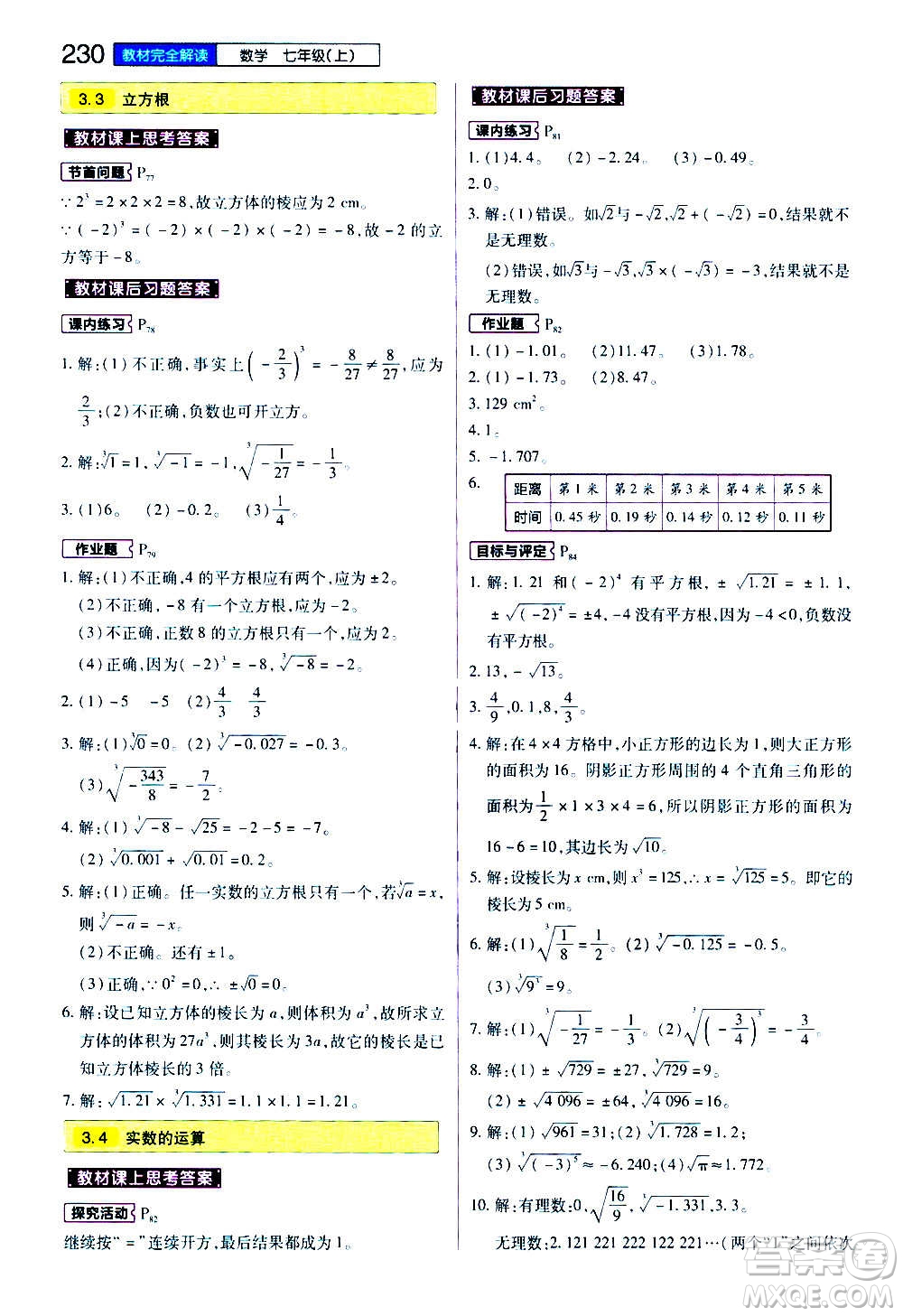 2020秋王后雄初中教材完全解讀七年級上冊數(shù)學(xué)ZJSX浙教版參考答案