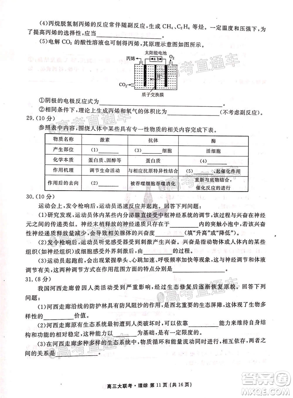 2021屆四省名校高三第二次大聯(lián)考理科綜合試題及答案