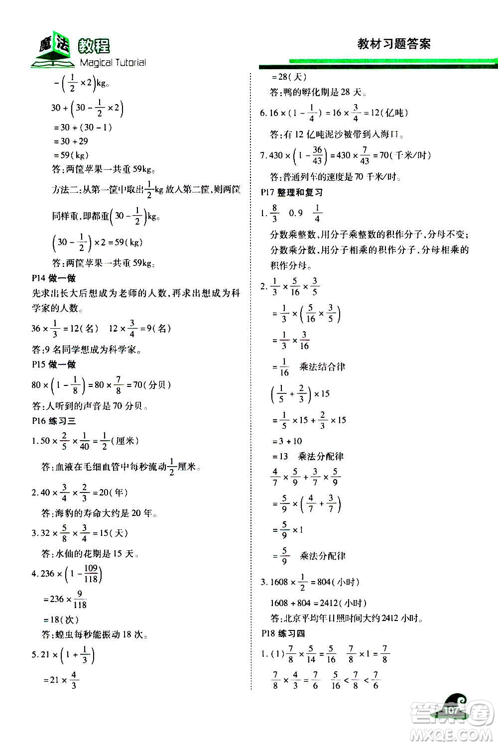 2020魔法教程數(shù)學(xué)六年級(jí)上冊(cè)RJ人教版精解版答案