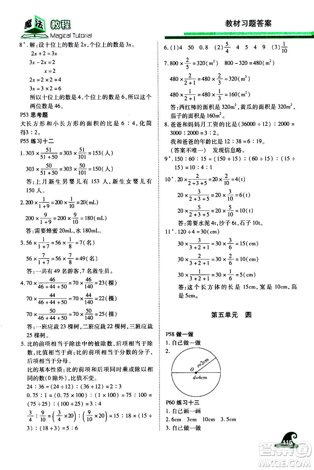 2020魔法教程數(shù)學(xué)六年級(jí)上冊(cè)RJ人教版精解版答案