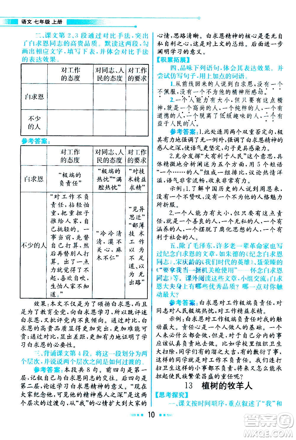 人民教育出版社2020教材解讀語文七年級上冊統(tǒng)編版答案