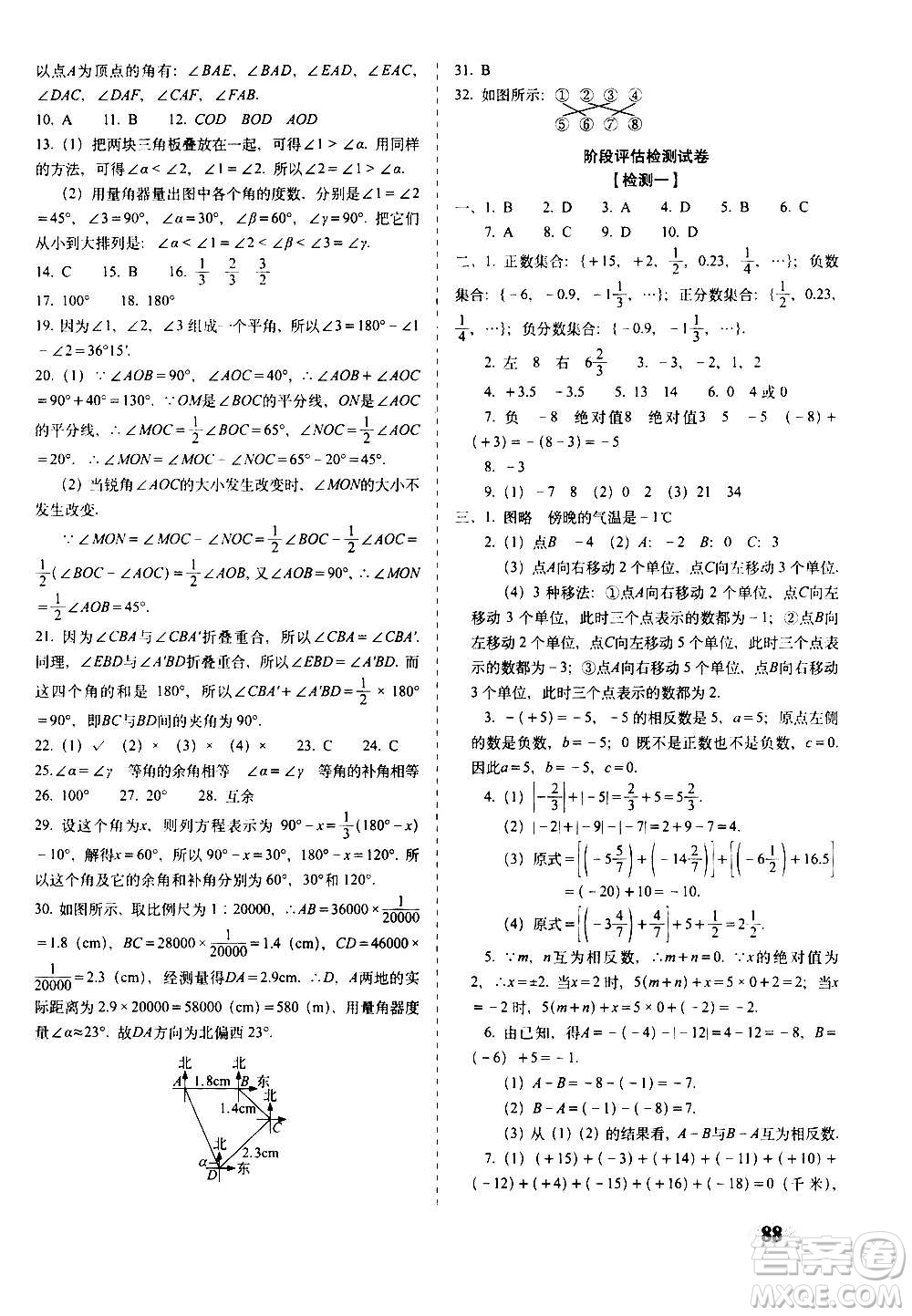 2020秋聚能闖關(guān)100分期末復習沖刺卷七年級上冊數(shù)學人教版答案