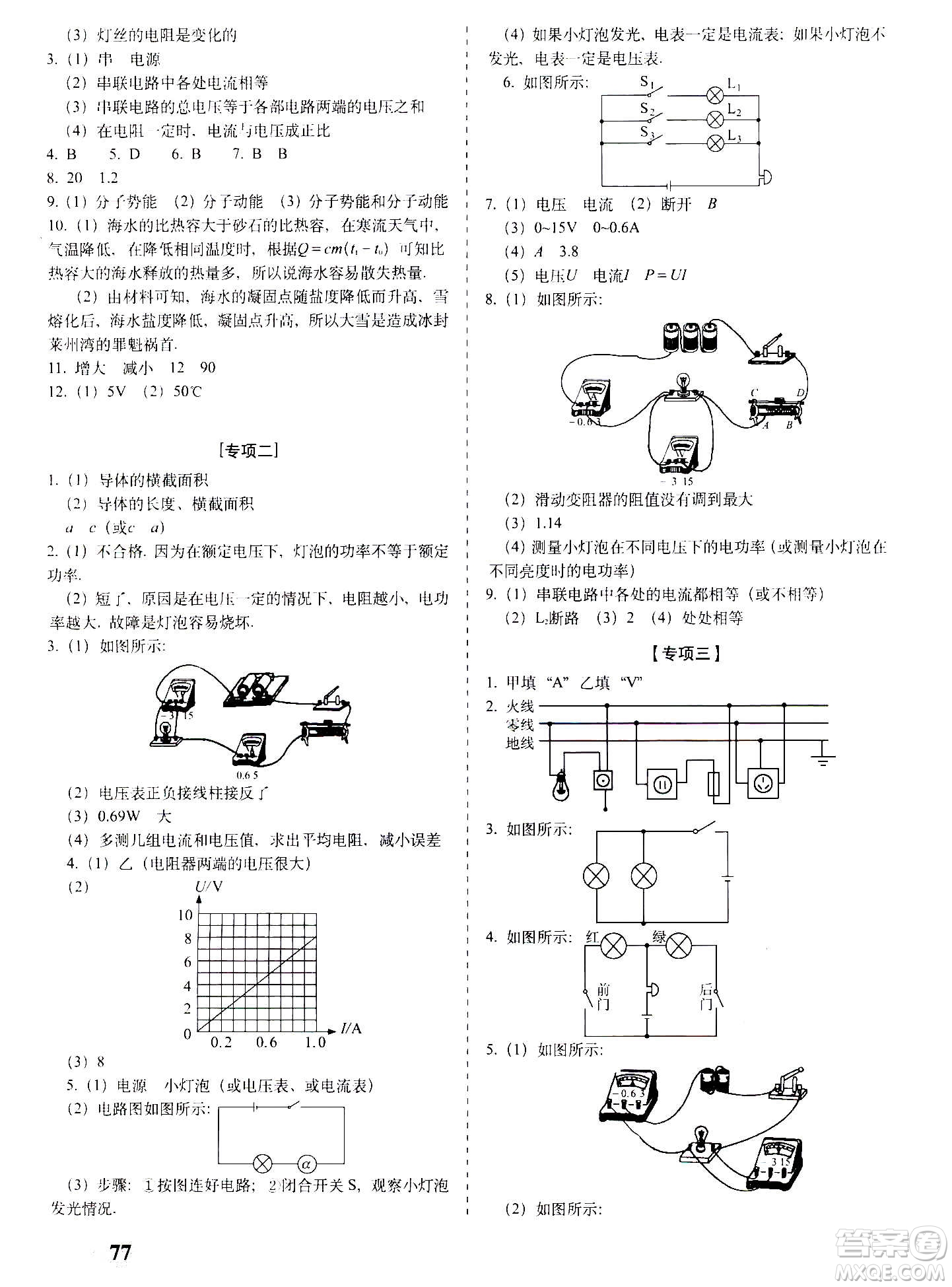 2020秋聚能闖關(guān)100分期末復習沖刺卷九年級上冊物理滬科版答案