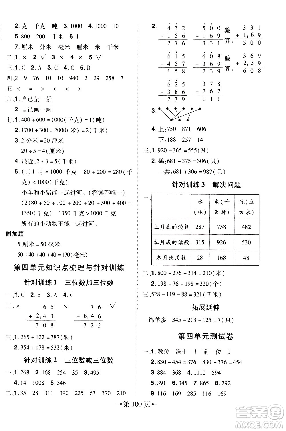 2020年無敵卷王三年級(jí)上冊(cè)數(shù)學(xué)RJ人教版答案