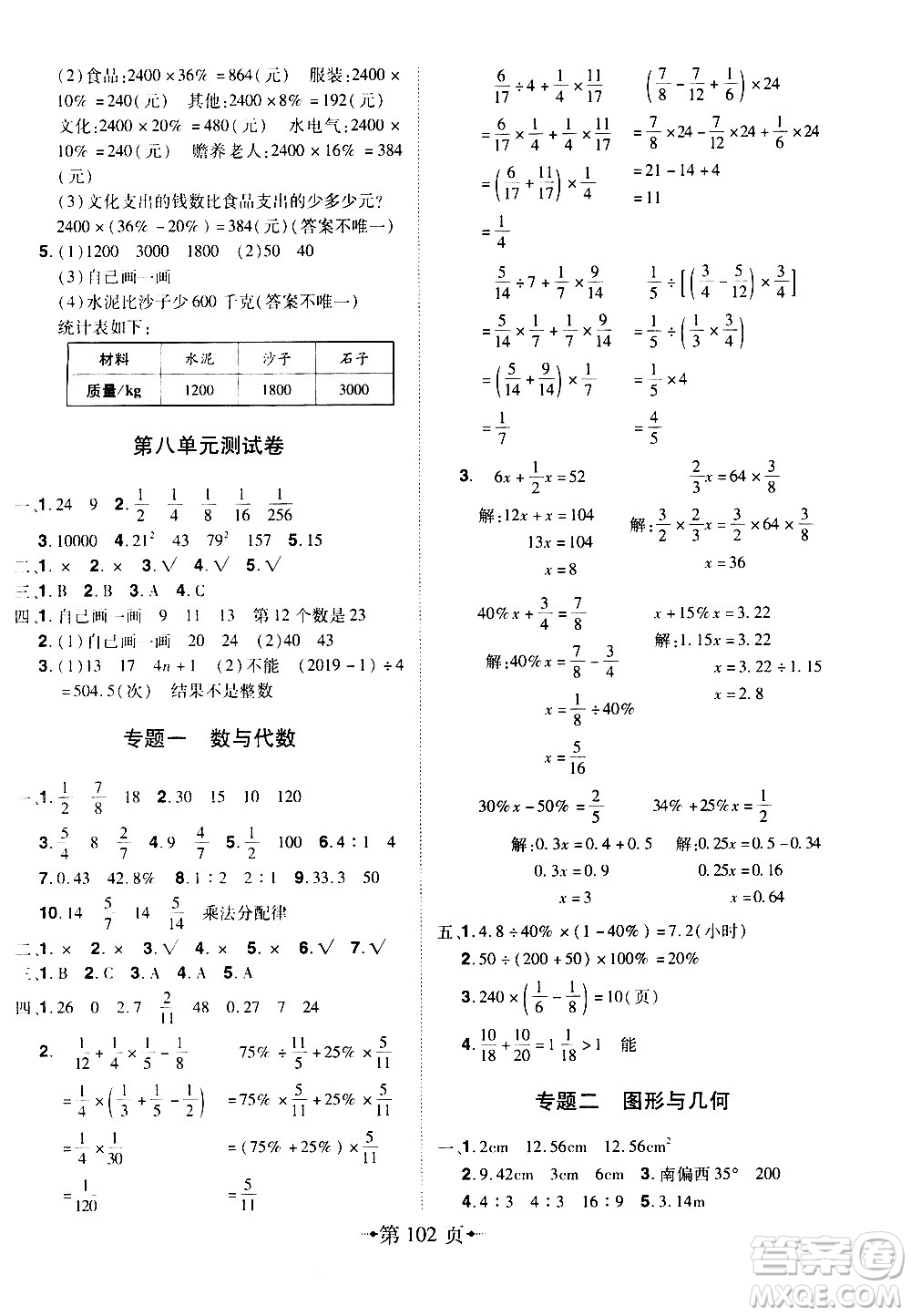 2020年無(wú)敵卷王六年級(jí)上冊(cè)數(shù)學(xué)RJ人教版答案