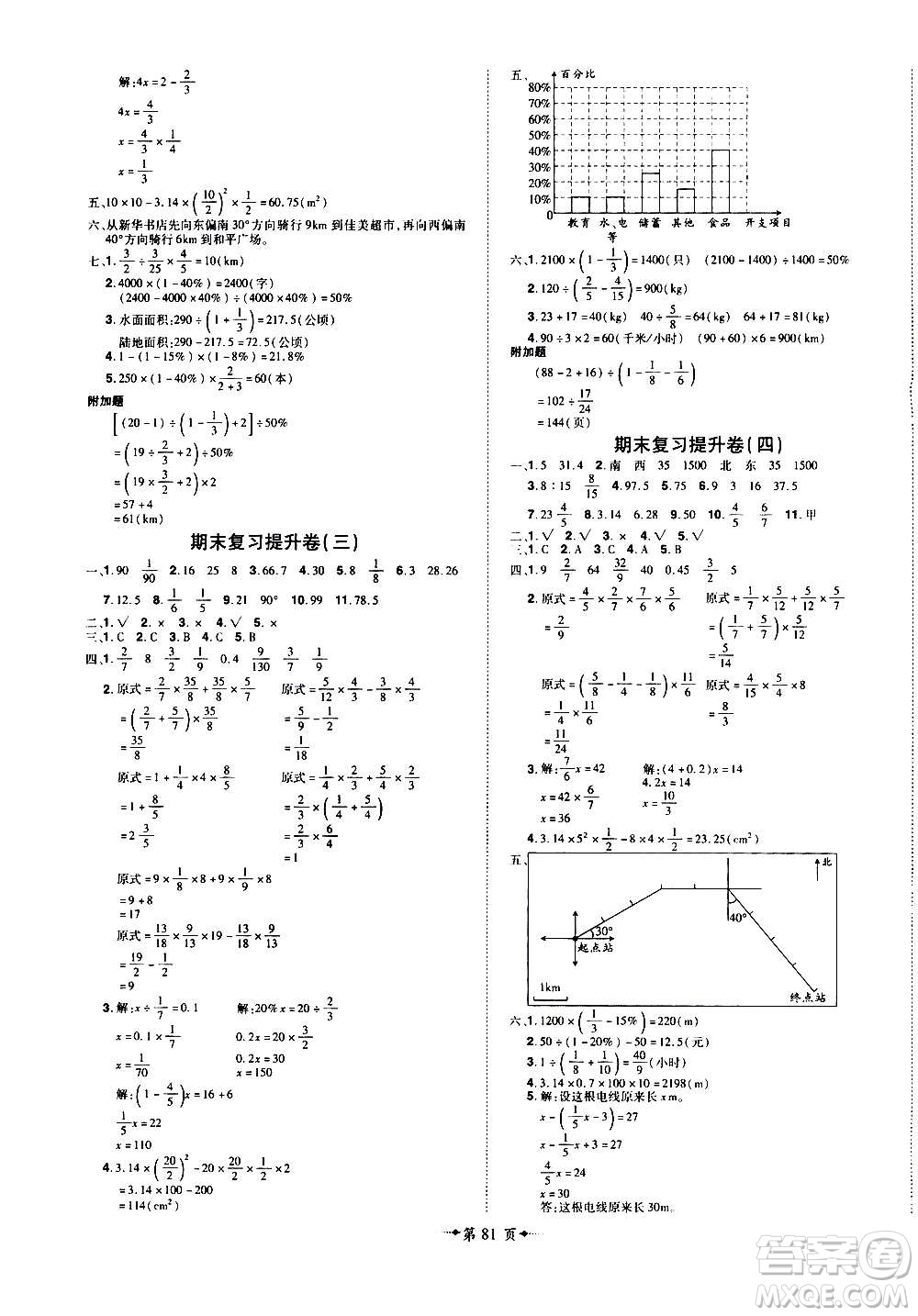 2020魔力一卷通小學(xué)期末沖刺100分?jǐn)?shù)學(xué)六年級(jí)上冊(cè)RJ人教版答案