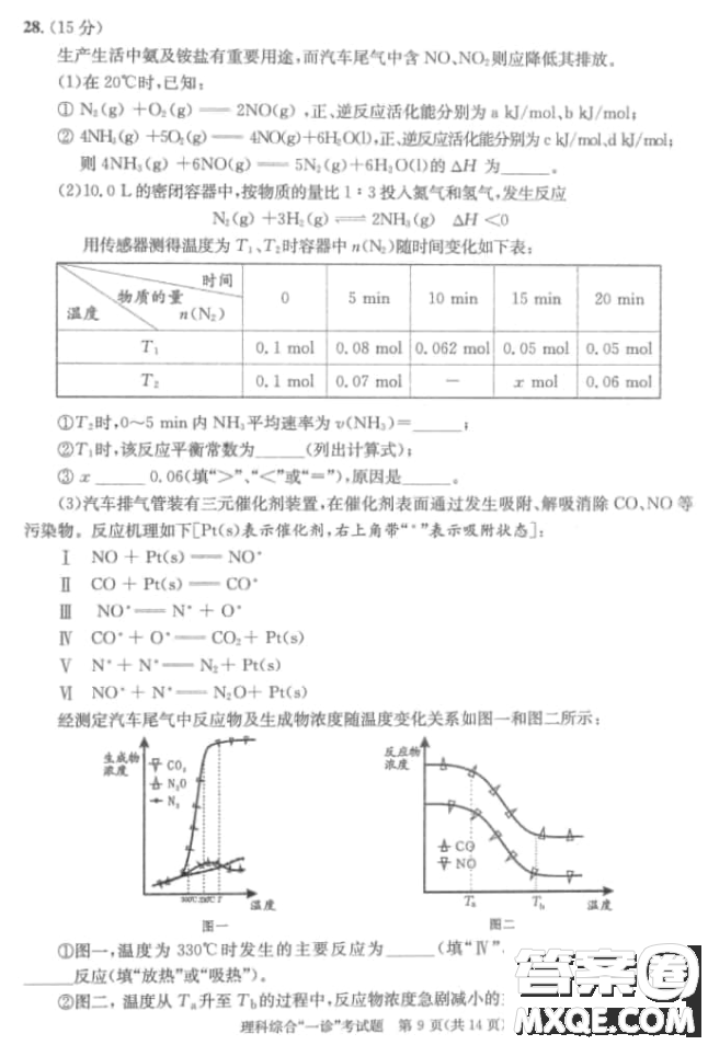 成都市2018級(jí)高中畢業(yè)班第一次診斷性檢測(cè)理科綜合試題及答案