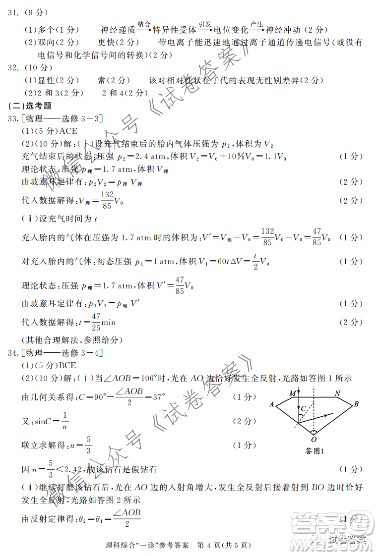 成都市2018級(jí)高中畢業(yè)班第一次診斷性檢測(cè)理科綜合試題及答案