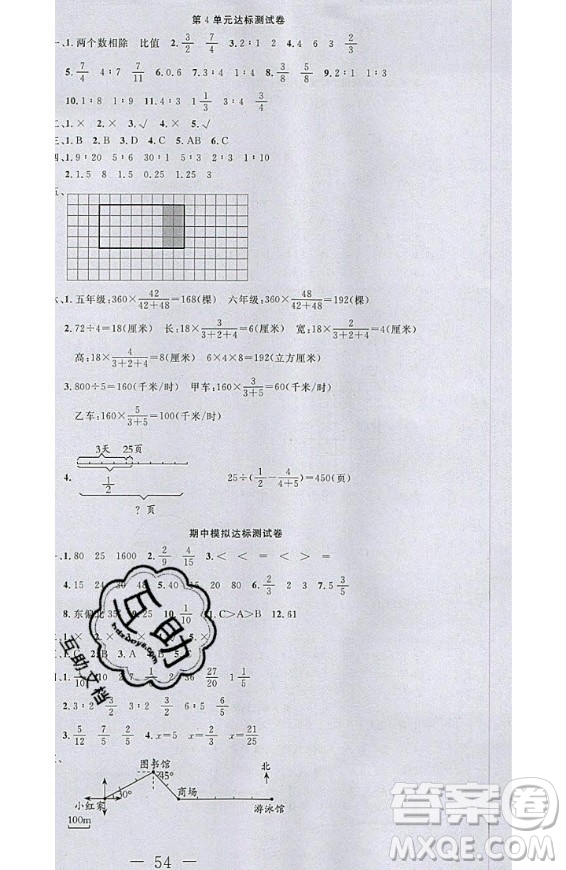 2020好題好卷天天練六年級(jí)上冊(cè)數(shù)學(xué)人教版答案