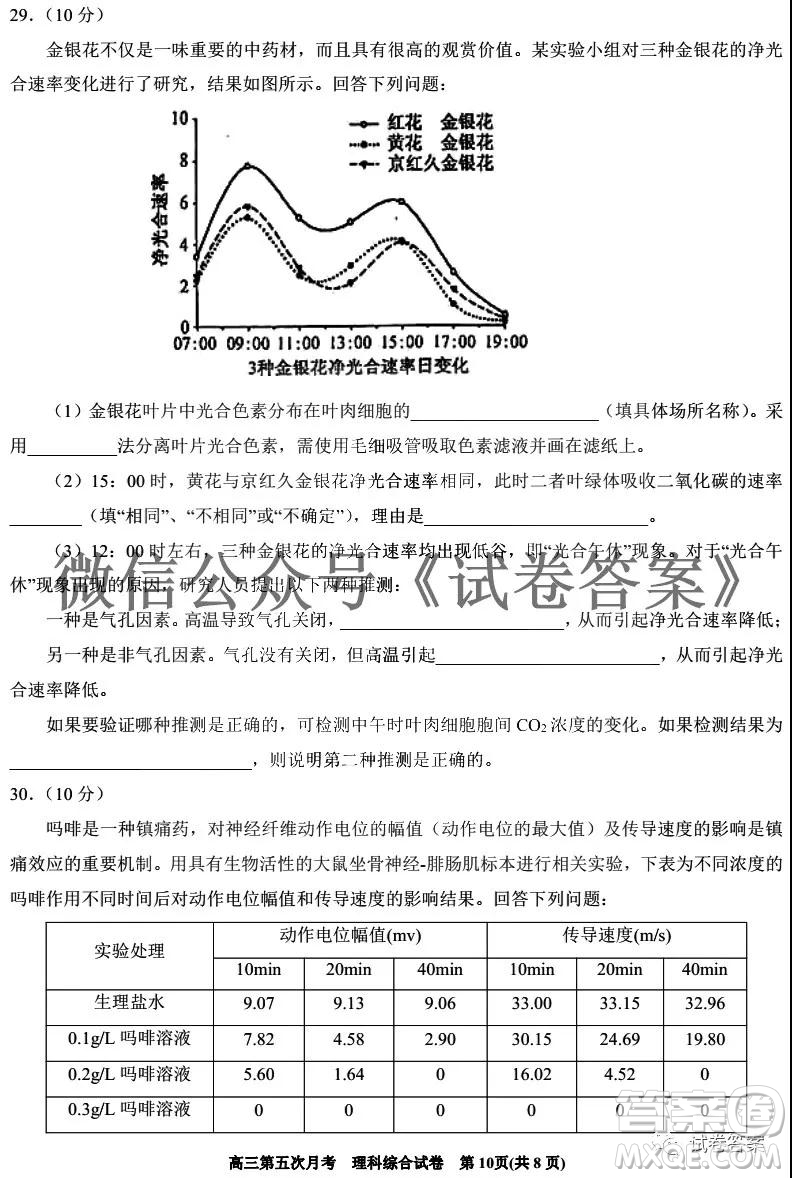 銀川一中2021屆高三年級第五次月考理科綜合試題及答案