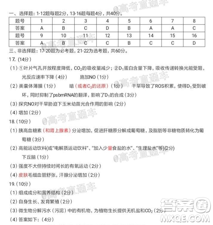 汕頭市2020-2021學(xué)年度普通高中畢業(yè)班教學(xué)質(zhì)量監(jiān)測生物試題及答案