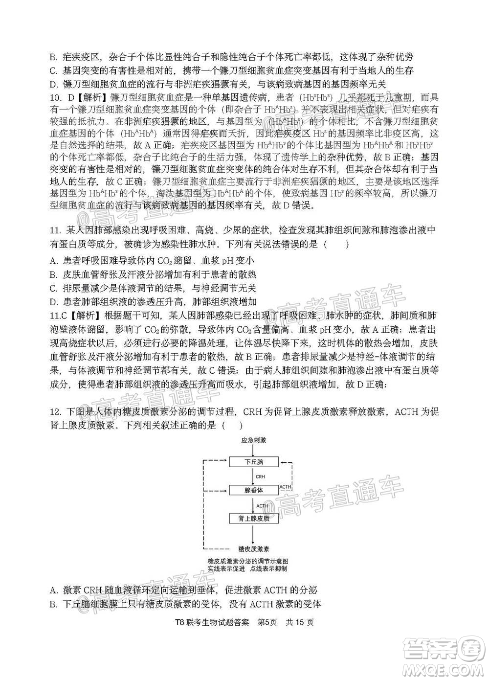 T8聯(lián)考新八校2021屆高三第一次聯(lián)考生物試題及答案