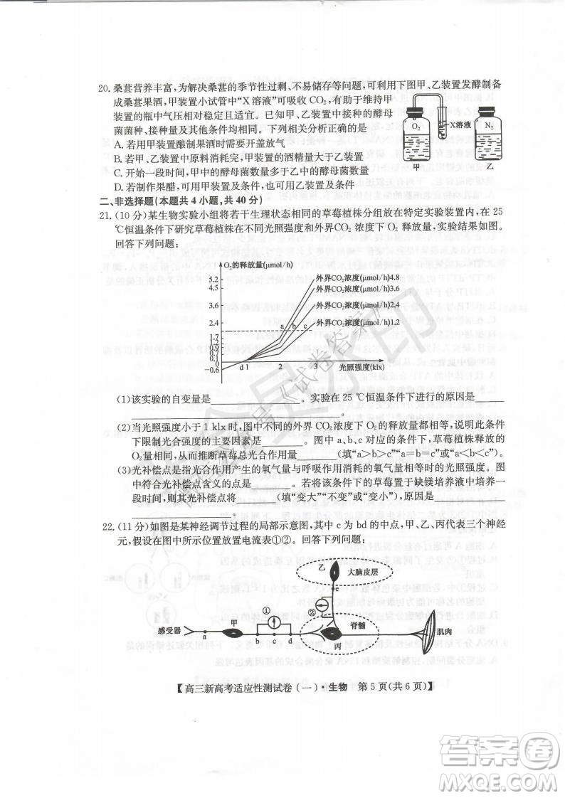 2021屆八省聯(lián)盟湖北新高考適應(yīng)性測試卷一生物試題及答案