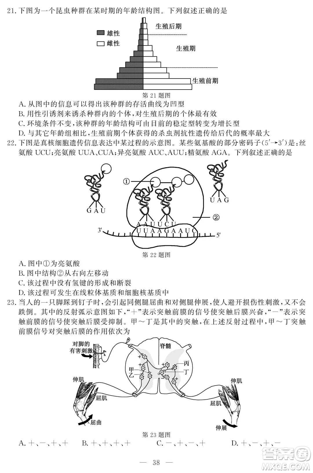 2021屆浙江1月學(xué)考選考生物試題及答案